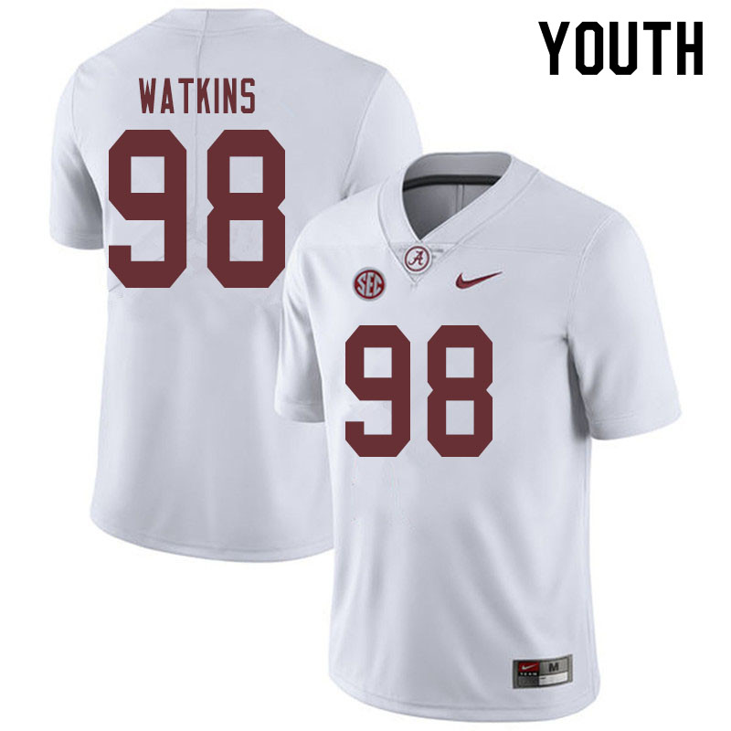 Youth #98 Quindarius Watkins Alabama Crimson Tide College Football Jerseys Sale-White